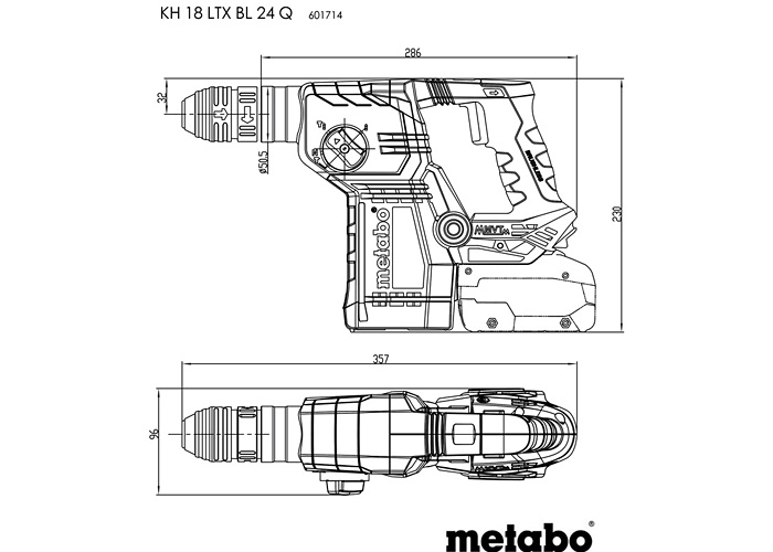 Акумуляторний перфоратор METABO KH 18 LTX BL 24 Q Set ISA (каркас в metaBOX 185 XL)