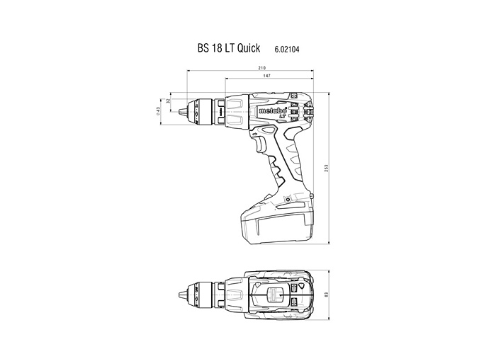 Аккумуляторная дрель-шуруповерт METABO BS 18 LT Quick (Каркас, MetaBOX 145)