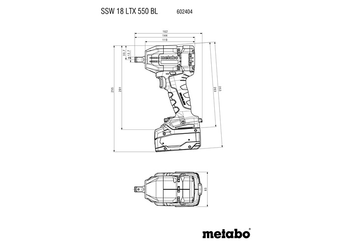 Акумуляторний ударний гайкокрут METABO SSW 18 LTX 550 BL (2х5,2 Ач, ASC 55, metaBOX 145)
