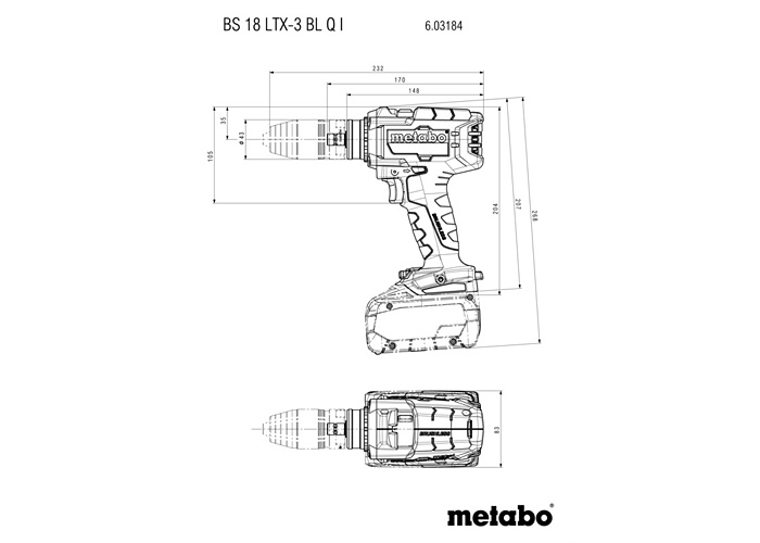 Аккумуляторная дрель-шуруповерт METABO BS 18 LTX-3 BL Q I (Каркас, metaBOX 145 L)