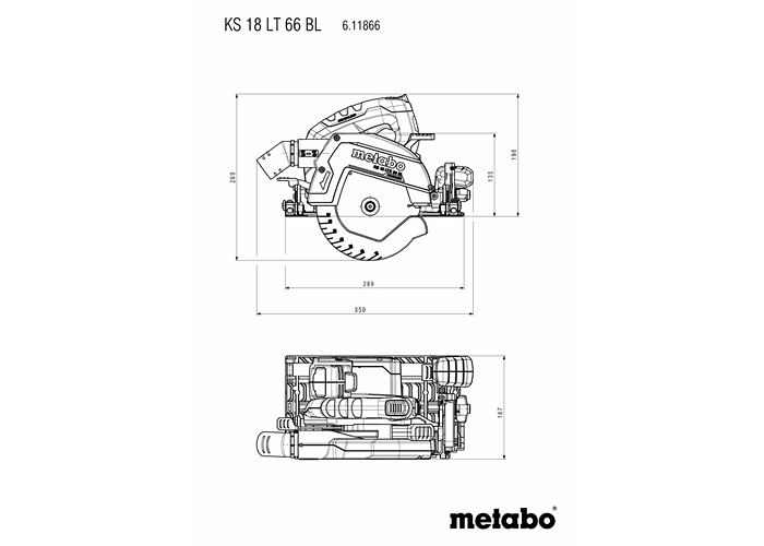 Акумуляторна дискова пилка METABO KS 18 LTX 66 BL (2x LiHD 5,5Ah, ASC 145, metaBOX 340)