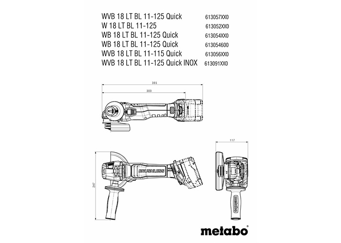 Акумуляторна болгарка METABO W 18 LT BL 11-125 (Каркас, metaBOX 165 L)