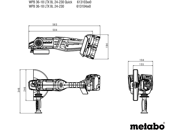 Аккумуляторная болгарка METABO WPB 36-18 LTX BL 24-230 Quick (4x LiHD 8,0Ah, ASC 145 Duo, case)