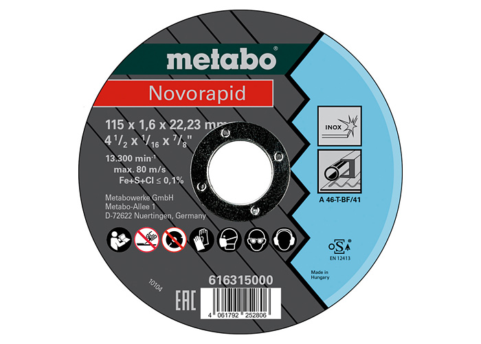 Отрезной диск METABO 115x1,6 мм, Novorapid Inox
