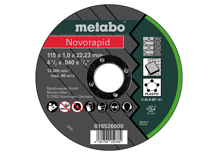 Отрезной диск METABO 115x1 мм, Novorapid Universal