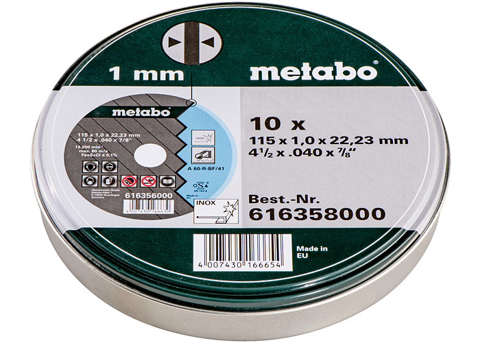 Набор отрезных кругов METABO SP Inox, 10 шт x 115 мм, TF 41 (616358000)