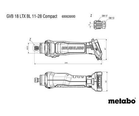 Аккумуляторная прямошлифовальная машина METABO GVB 18 LTX BL 11-28 COMPACT