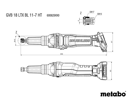 Аккумуляторная прямошлифовальная машина METABO GVB 18 LTX BL 11-7 HT