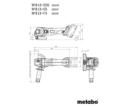 Акумуляторна болгарка METABO W 18 L 9-115 (Каркас, metaBOX 165 L)