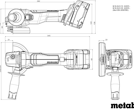 Акумуляторна болгарка METABO W 18 L BL 9-115 (Каркас)