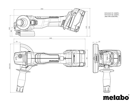 Акумуляторна болгарка METABO W 18 L BL 9-125 (Каркас, MC 20)