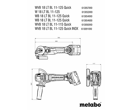 Акумуляторна болгарка METABO WVB 18 LT BL 11-125 Quick Inox (Каркас)