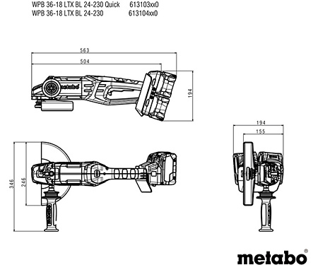 Акумуляторна болгарка METABO WPB 36-18 LTX BL 24-230 Quick (Каркас, кейс)