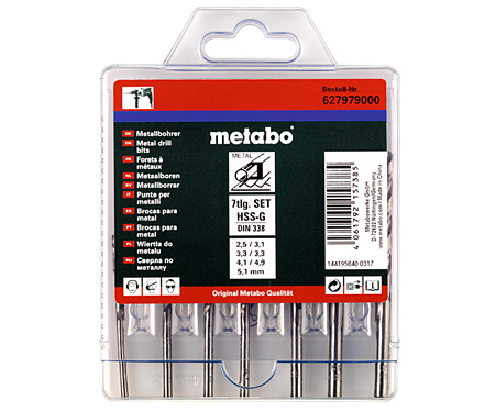 Набор сверл для заклепочника METABO HSS-G 2,5 - 5,1 мм 7 шт. (627979000)